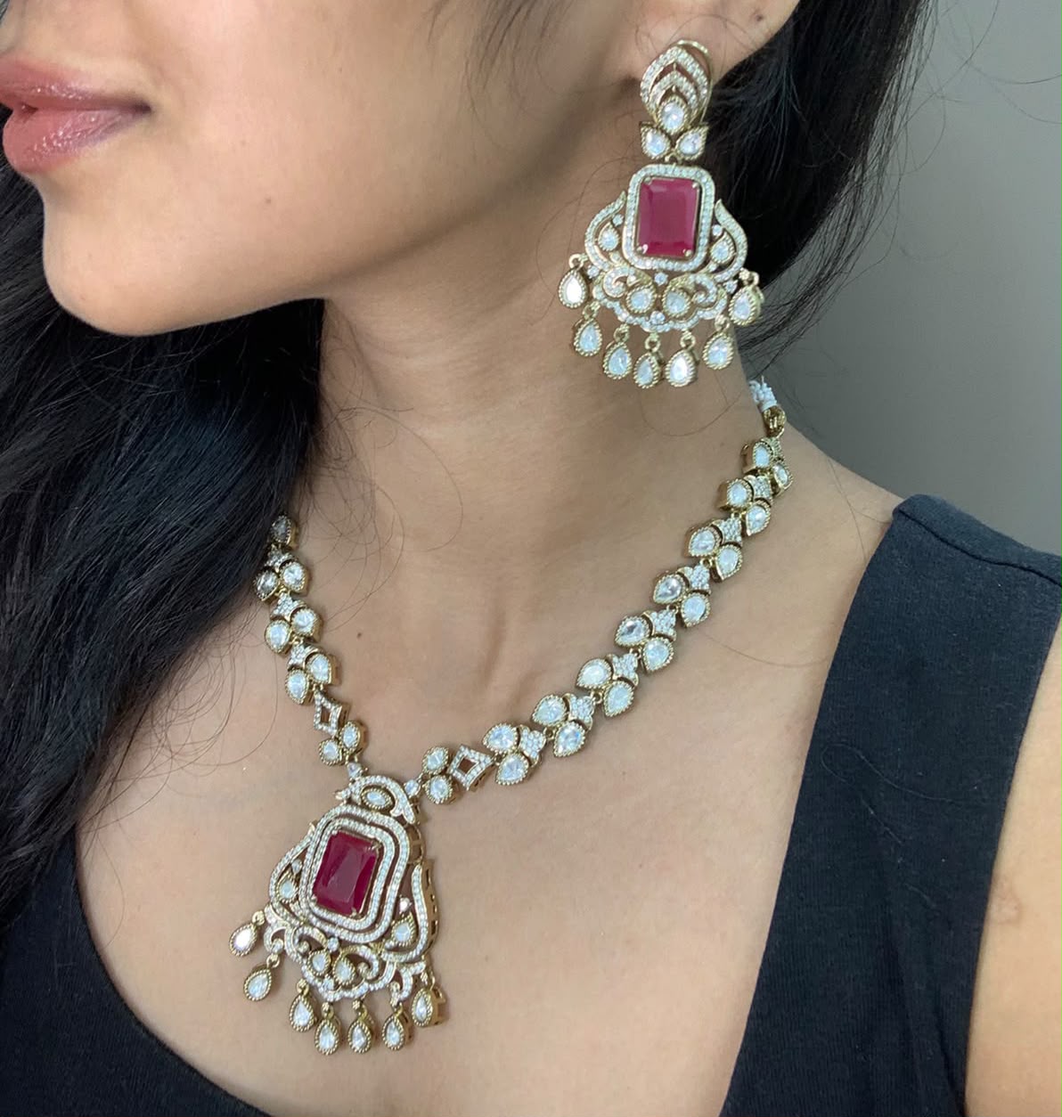 Ruby Stone Designer Necklace Set