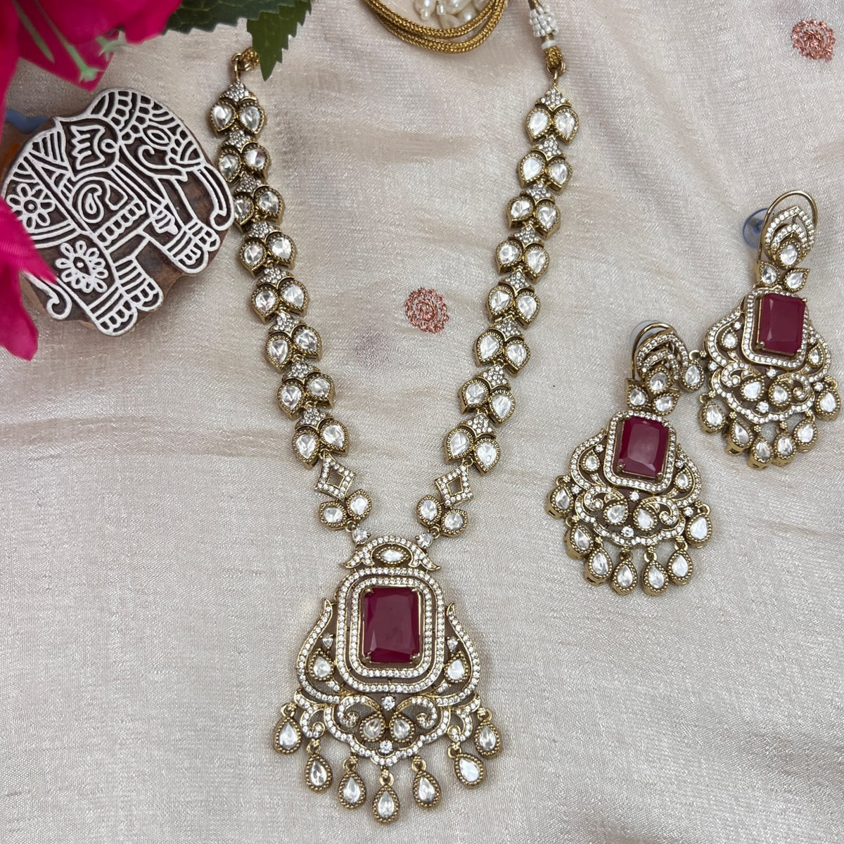 Ruby Stone Designer Necklace Set