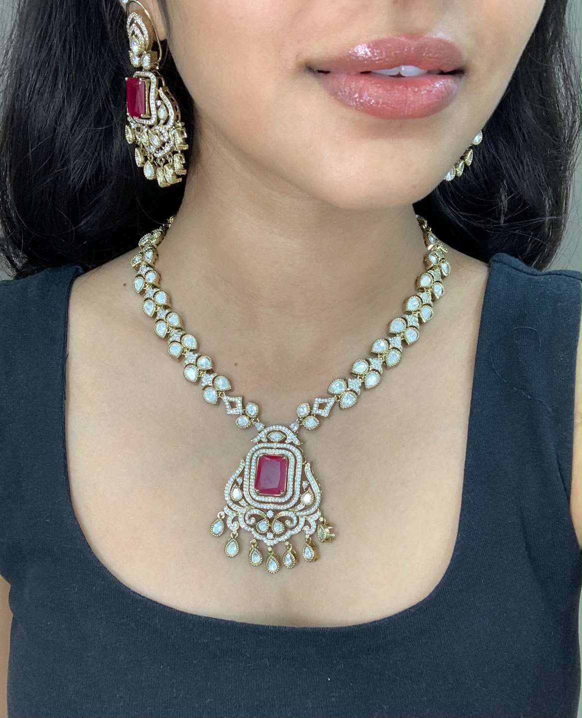 Ruby Stone Designer Necklace Set