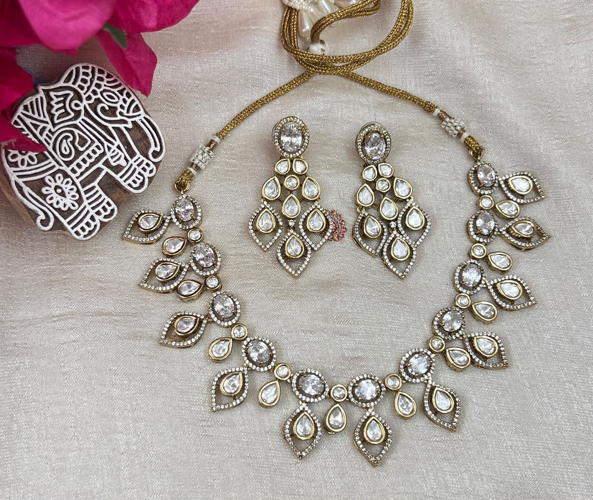 Classic White Stone Designer Necklace Set