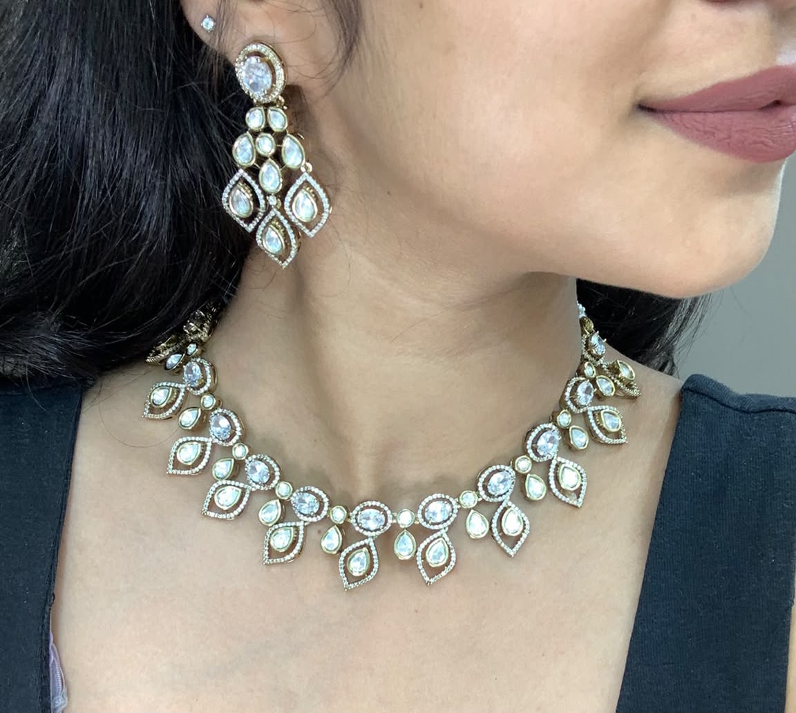 Classic White Stone Designer Necklace Set
